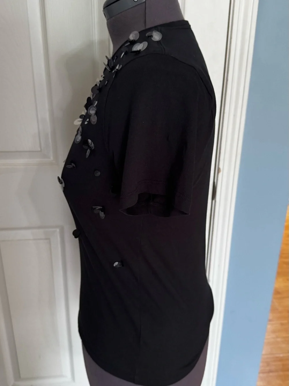 J Crew Black Sequin Embellished Crewneck Tee